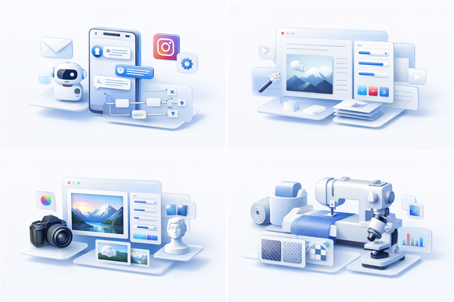 Yerliva AI servislerini gösteren dört parçalı görsel